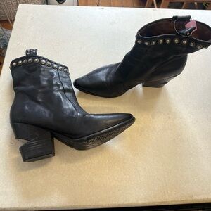 A.S.98 Black Leather Studded Booties